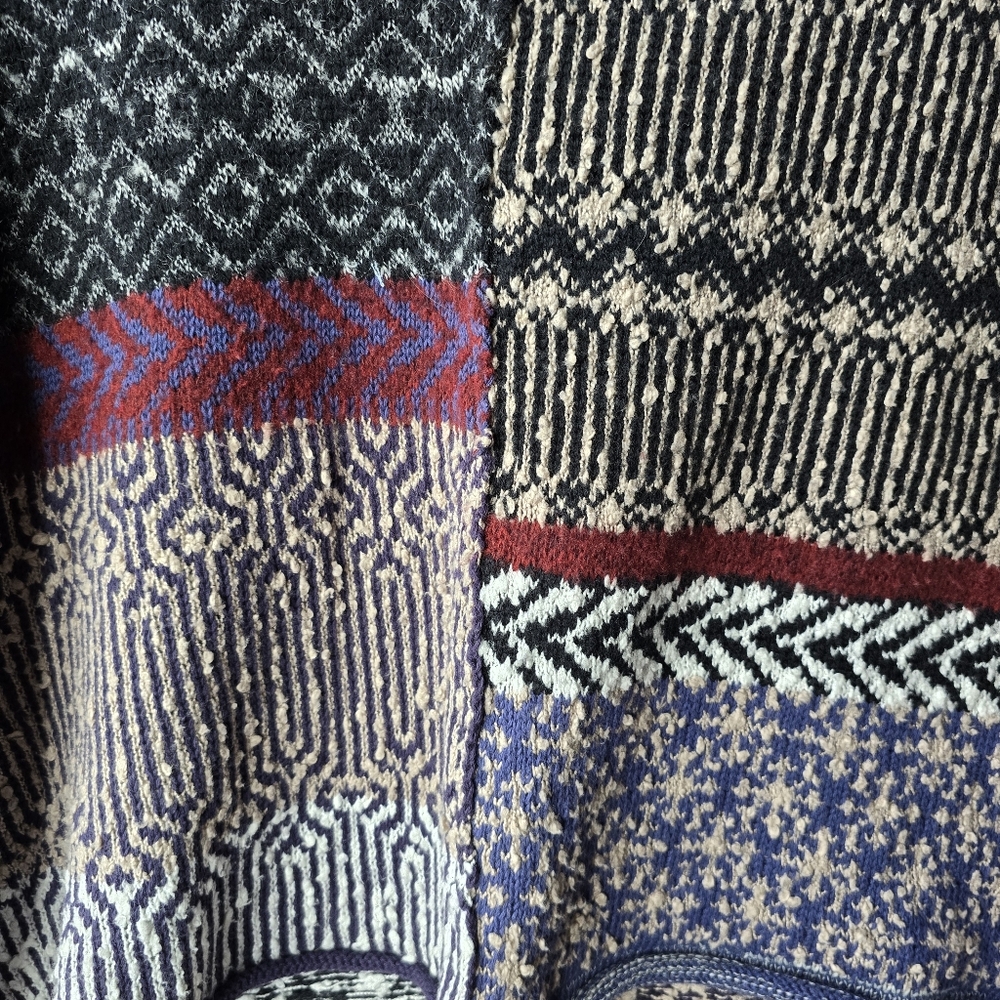 Free People Patchwork Cowl Neck Oversized Knit Pullover Sweater Womens Small - Picture 6 of 11